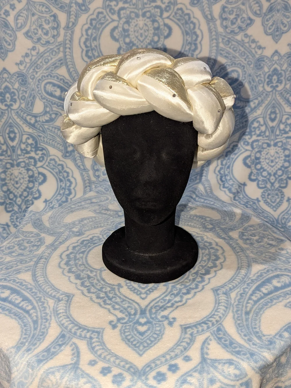 Braided Satin Headband in Ivory and Gold